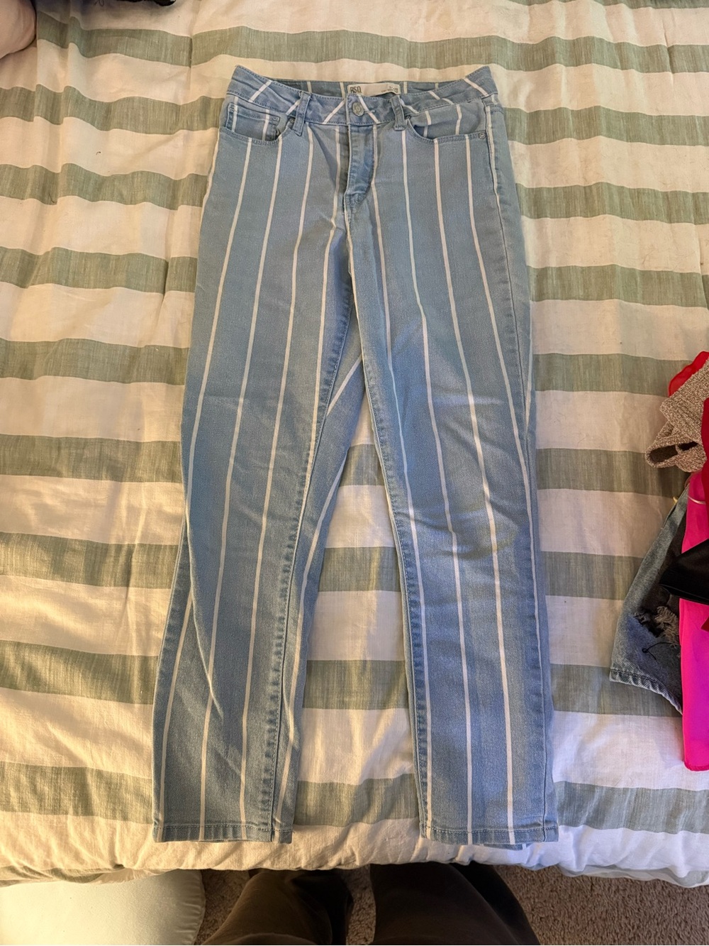 RSQ Light Blue and White Vertical Stripe Straight Jeans